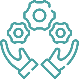 Training (represented as discussion hands and gears)